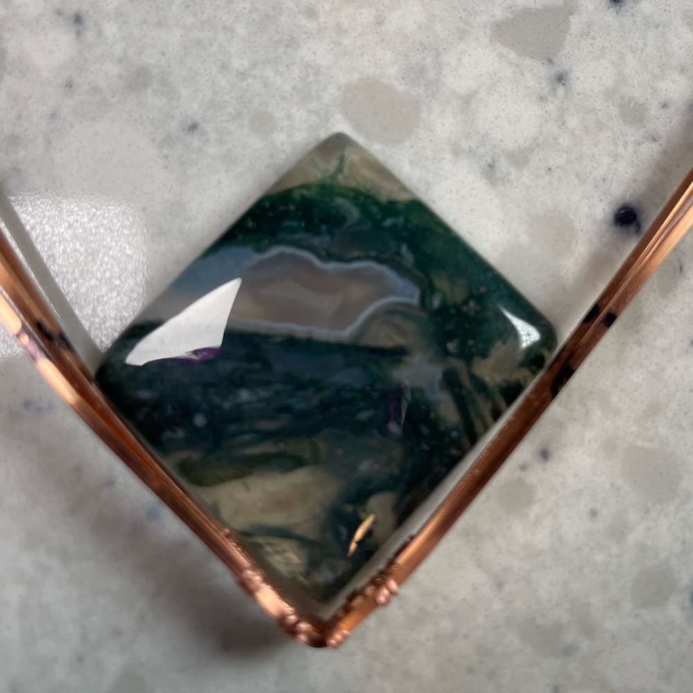 Moss Agate Crystal Pendant With Amethyst Leather Cord Artisan Boho - Picture 9 of 15